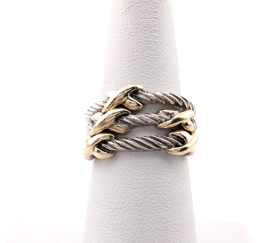 David Yurman Sterling Silver 925 14K Signature X Set of 3 Stack Rings Oak640 - Image 2