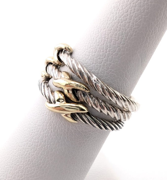 David Yurman Sterling Silver 925 14K Signature X Set of 3 Stack Rings Oak640 - Image 3
