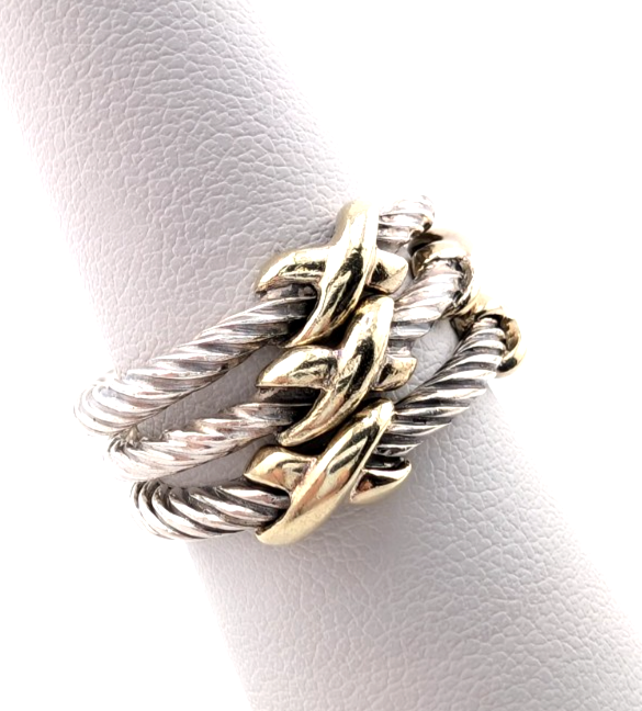 David Yurman Sterling Silver 925 14K Signature X Set of 3 Stack Rings Oak640 - Image 4