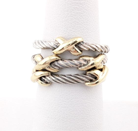 David Yurman Sterling Silver 925 14K Signature X Set of 3 Stack Rings Oak640 - Image 5