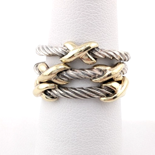 David Yurman Sterling Silver 925 14K Signature X Set of 3 Stack Rings Oak640 - Image 6