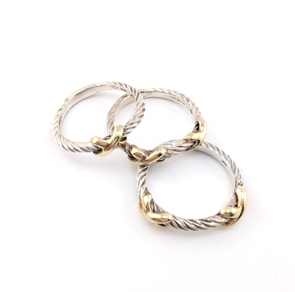 David Yurman Sterling Silver 925 14K Signature X Set of 3 Stack Rings Oak640 - Image 7