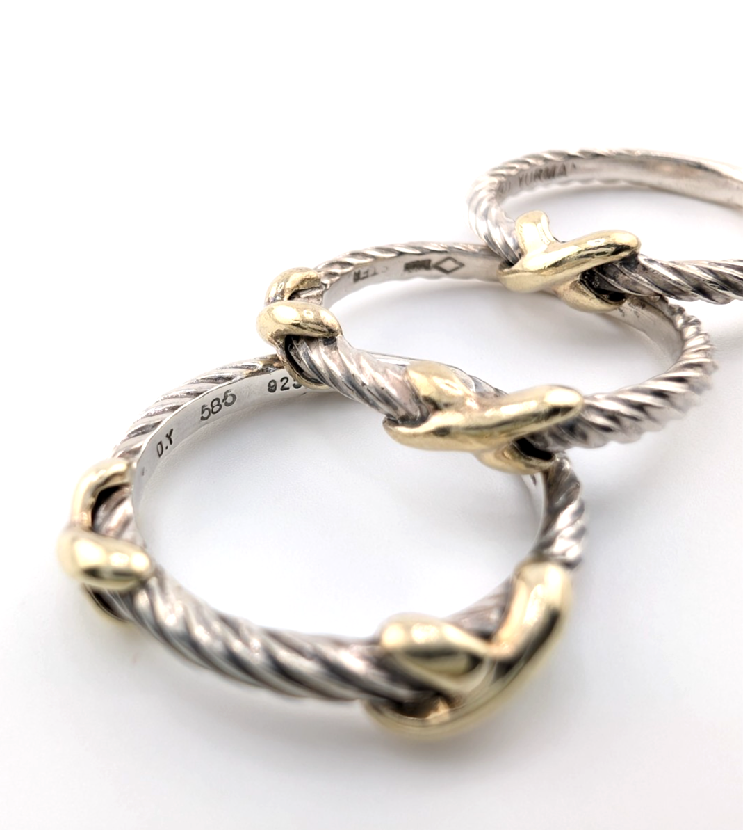 David Yurman Sterling Silver 925 14K Signature X Set of 3 Stack Rings Oak640 - Image 9