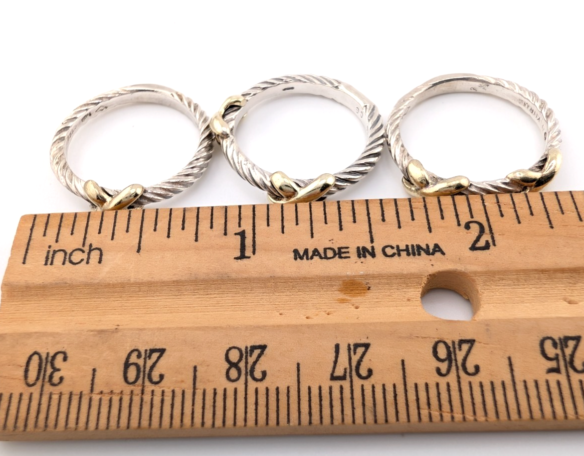 David Yurman Sterling Silver 925 14K Signature X Set of 3 Stack Rings Oak640 - Image 14