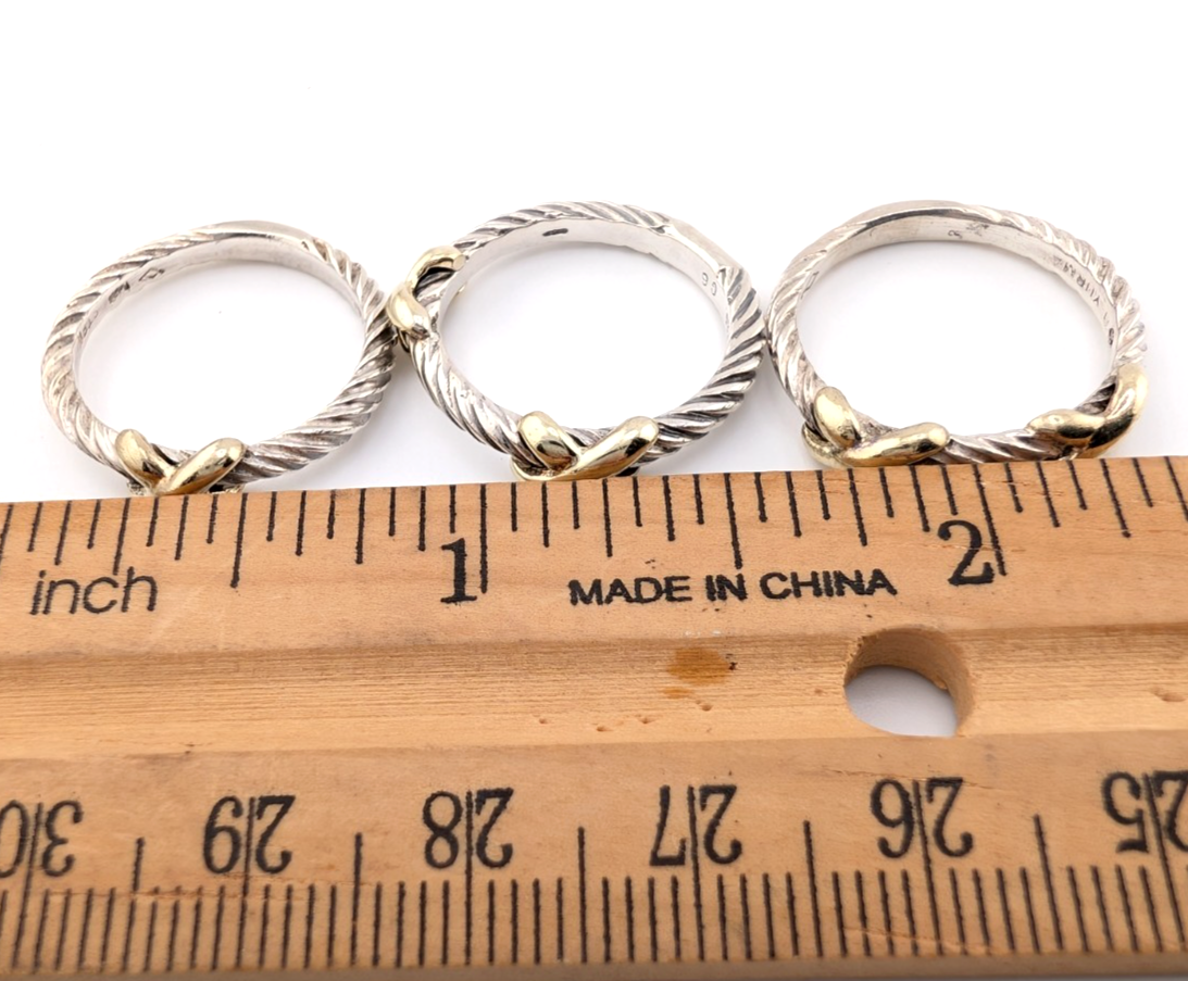 David Yurman Sterling Silver 925 14K Signature X Set of 3 Stack Rings Oak640 - Image 15