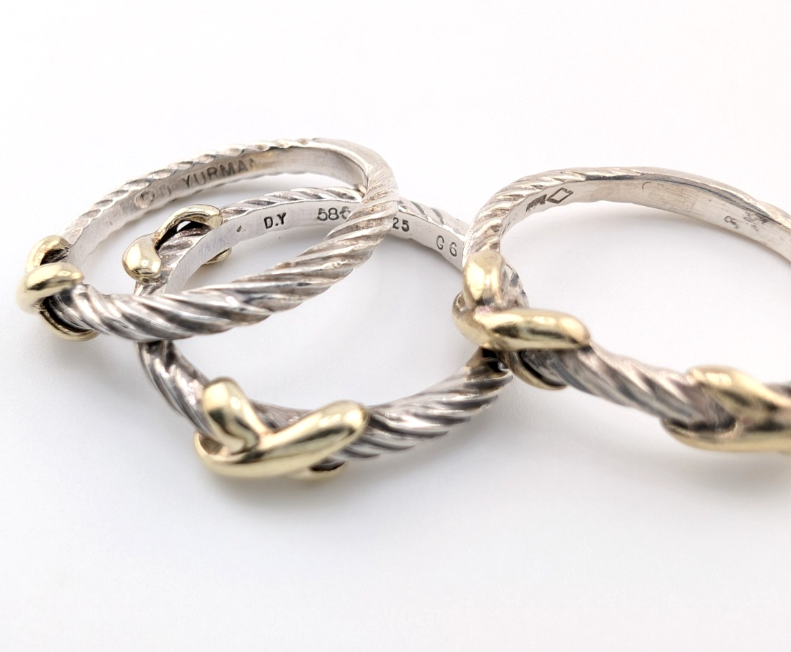 David Yurman Sterling Silver 925 14K Signature X Set of 3 Stack Rings Oak640 - Image 17