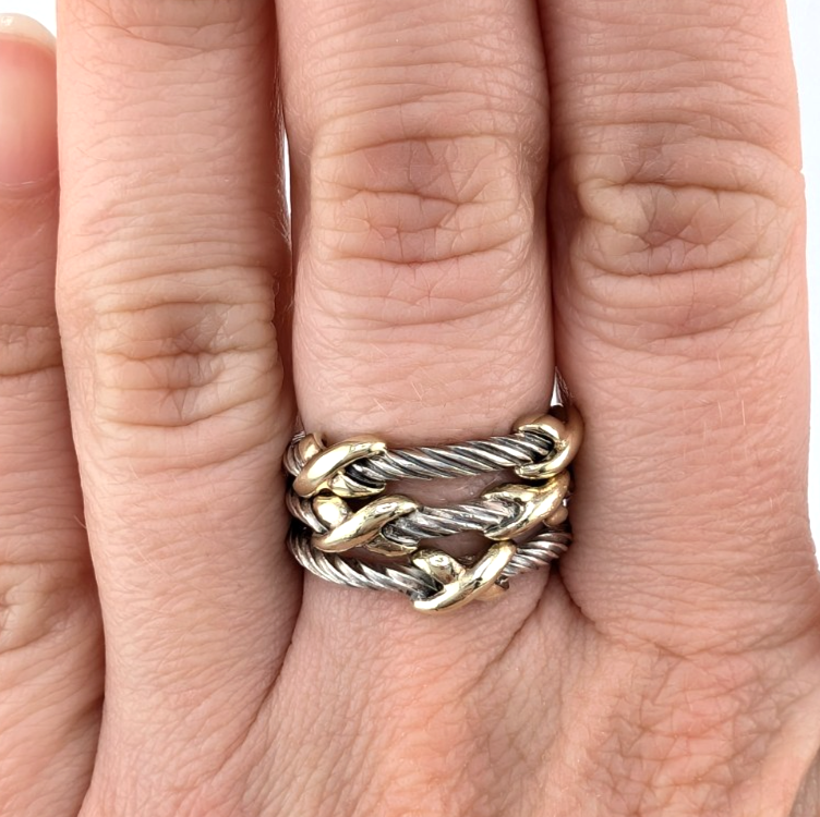 David Yurman Sterling Silver 925 14K Signature X Set of 3 Stack Rings Oak640 - Image 18