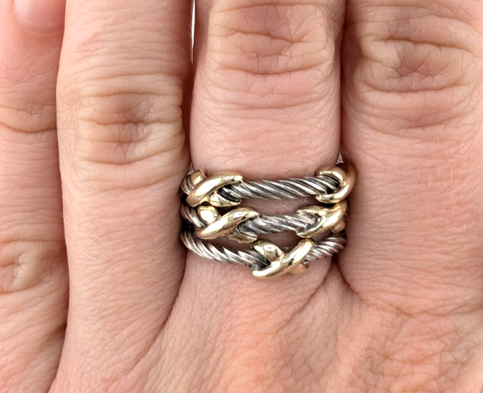 David Yurman Sterling Silver 925 14K Signature X Set of 3 Stack Rings Oak640 - Image 19