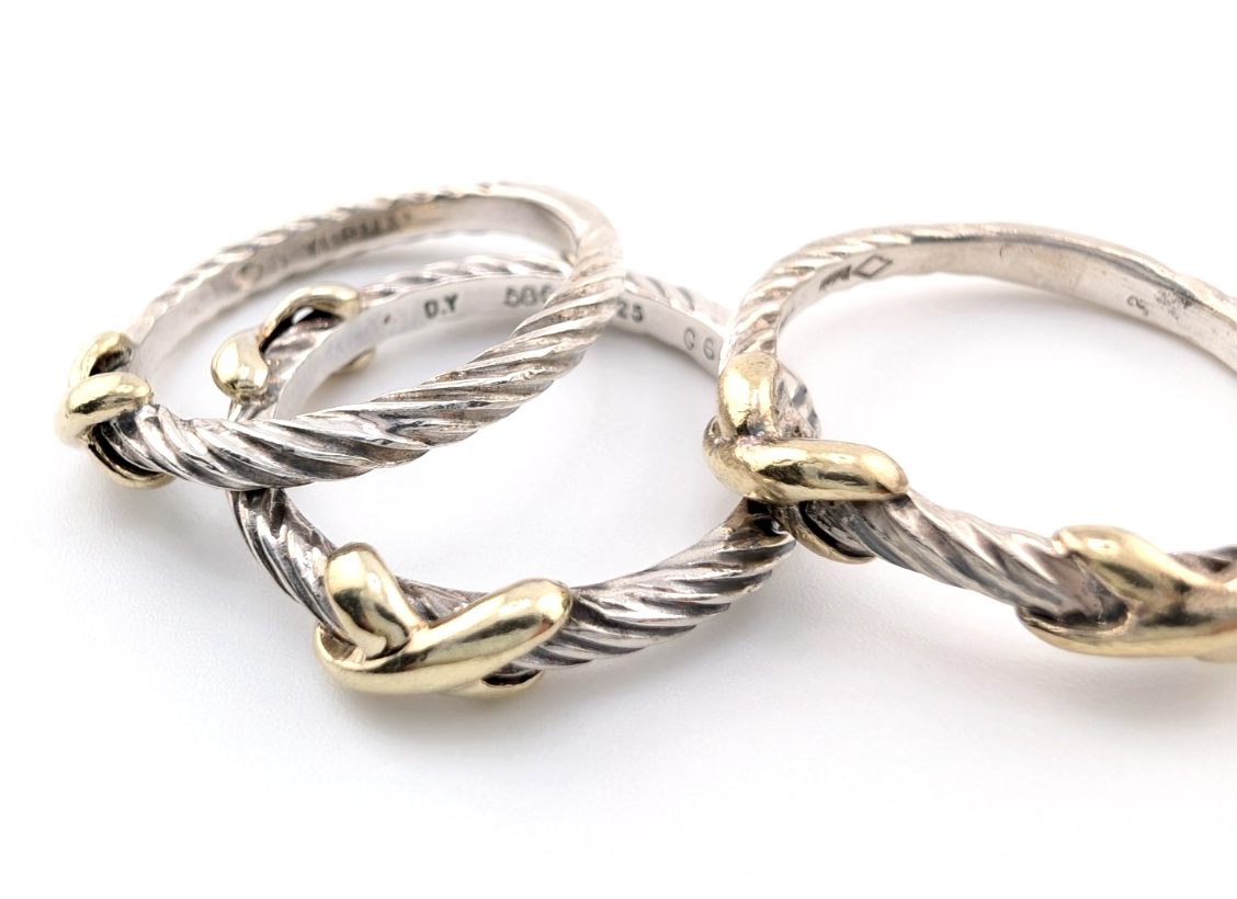 David Yurman Sterling Silver 925 14K Signature X Set of 3 Stack Rings Oak640 - Image 20