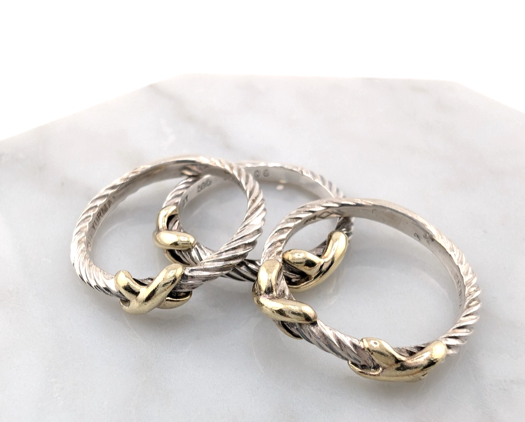 David Yurman Sterling Silver 925 14K Signature X Set of 3 Stack Rings Oak640 - Image 21