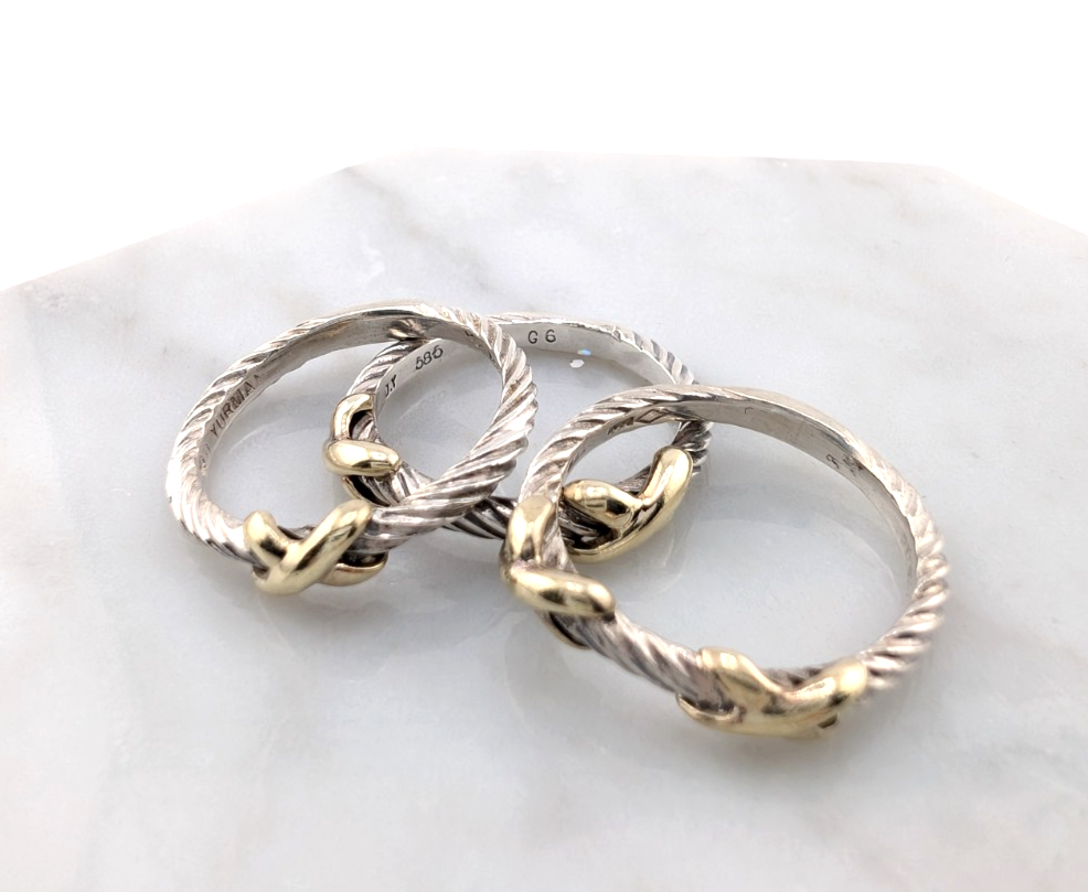 David Yurman Sterling Silver 925 14K Signature X Set of 3 Stack Rings Oak640 - Image 22