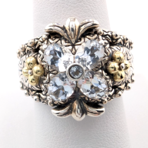 Barbara Bixby Sterling Silver 925 Two-tone Topaz Gold Accent Flower Ring Oak809