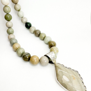 Jay King DRT Sterling Silver 925 Grey Jasper Gem Beaded Pendant Necklace R09
