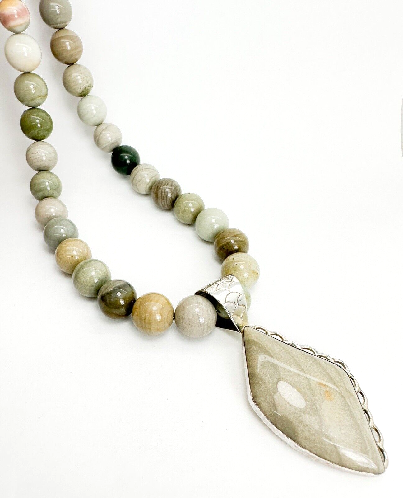 Jay King DRT Sterling Silver 925 Grey Jasper Gem Beaded Pendant Necklace R09