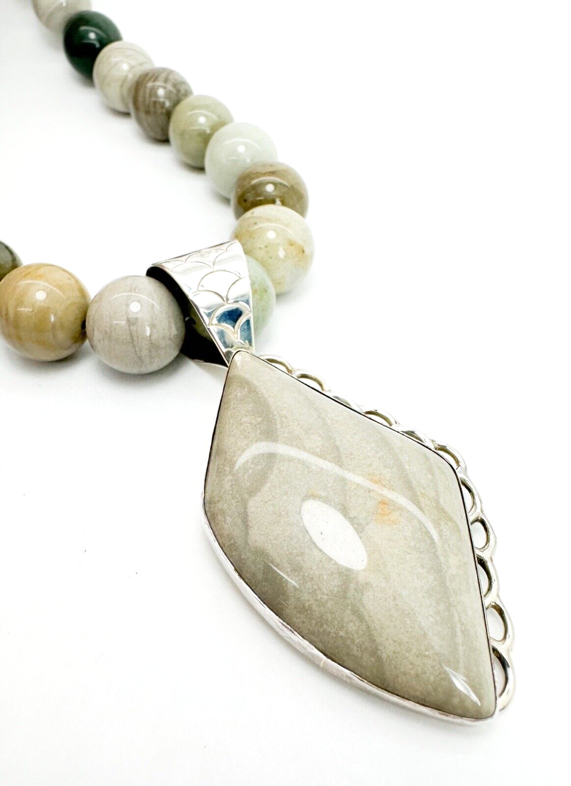 Jay King DRT Sterling Silver 925 Grey Jasper Gem Beaded Pendant Necklace R09 - Image 2