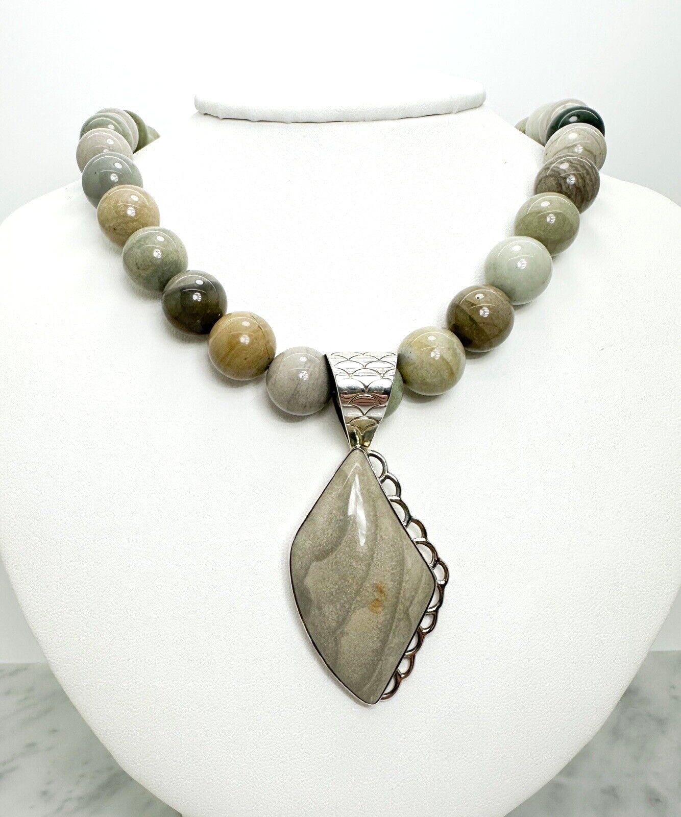 Jay King DRT Sterling Silver 925 Grey Jasper Gem Beaded Pendant Necklace R09 - Image 4