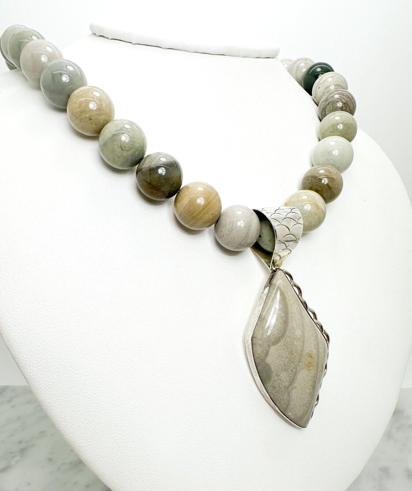 Jay King DRT Sterling Silver 925 Grey Jasper Gem Beaded Pendant Necklace R09 - Image 5