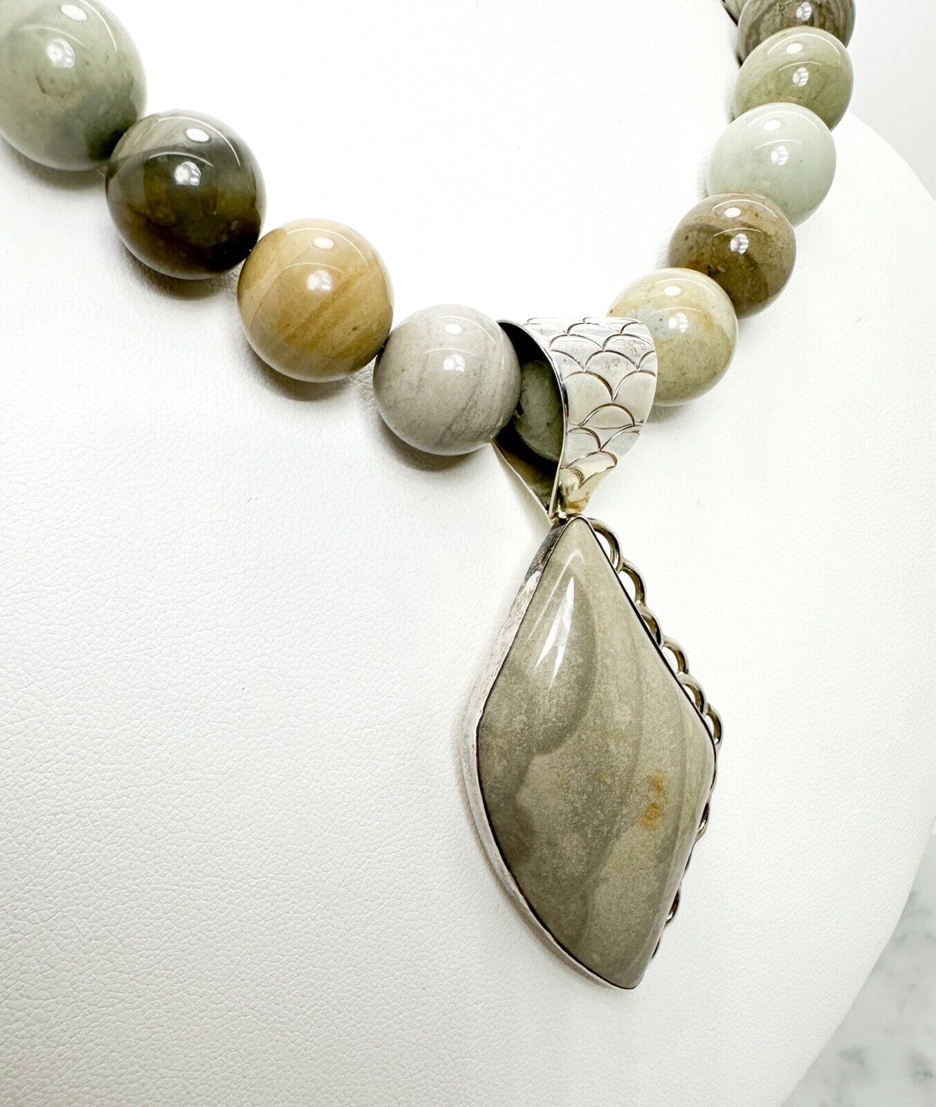 Jay King DRT Sterling Silver 925 Grey Jasper Gem Beaded Pendant Necklace R09 - Image 6