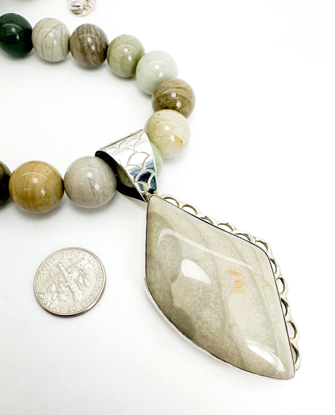 Jay King DRT Sterling Silver 925 Grey Jasper Gem Beaded Pendant Necklace R09 - Image 7