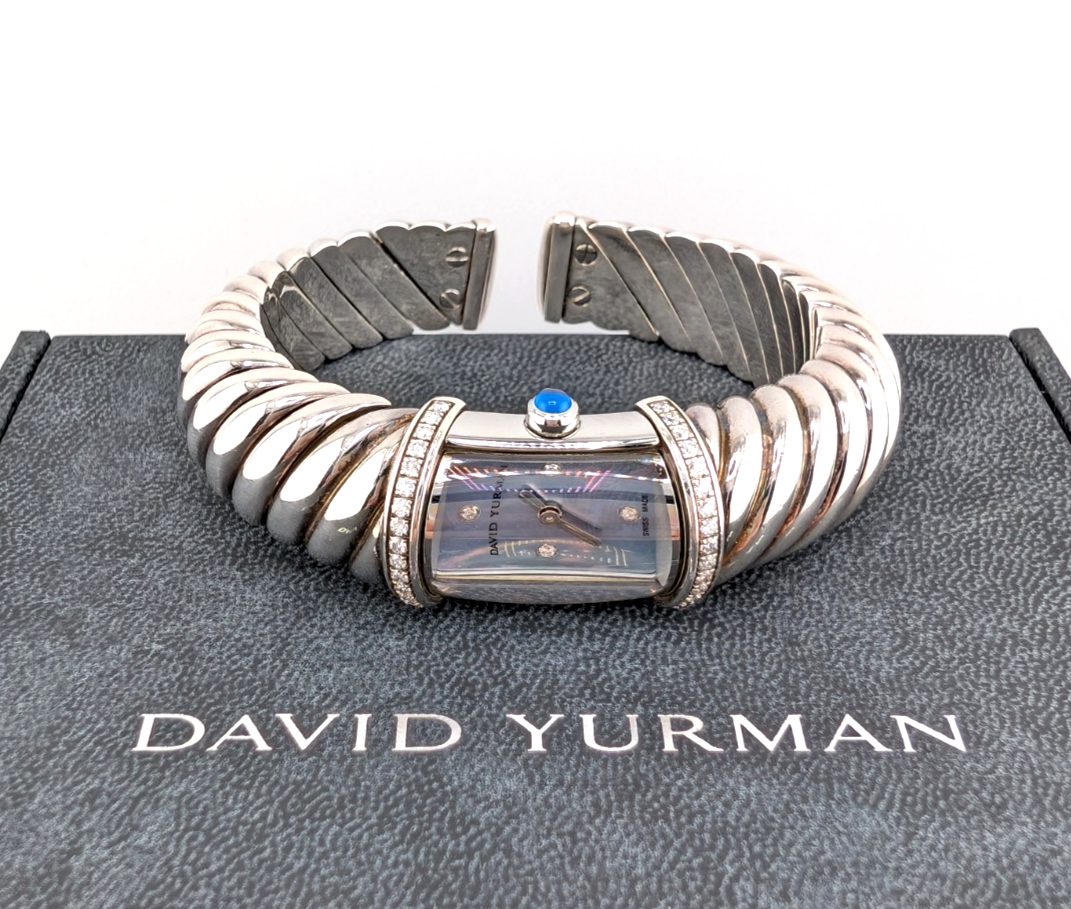 Sterling Silver 925 David Yurman Waverly Cable Cuff Watch with Diamonds SEW1264