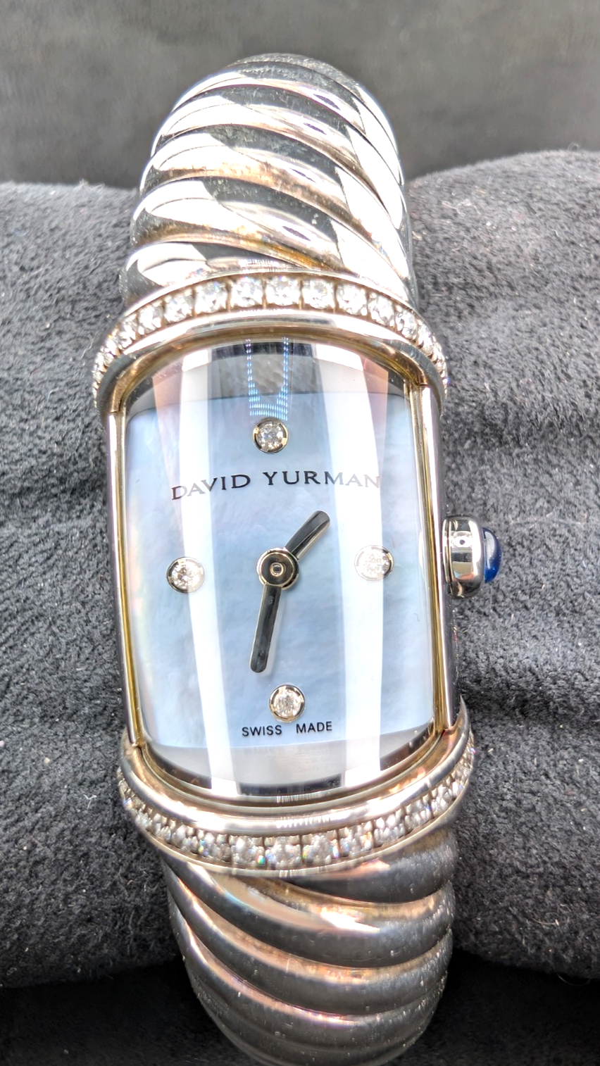 Sterling Silver 925 David Yurman Waverly Cable Cuff Watch with Diamonds SEW1264 - Image 3