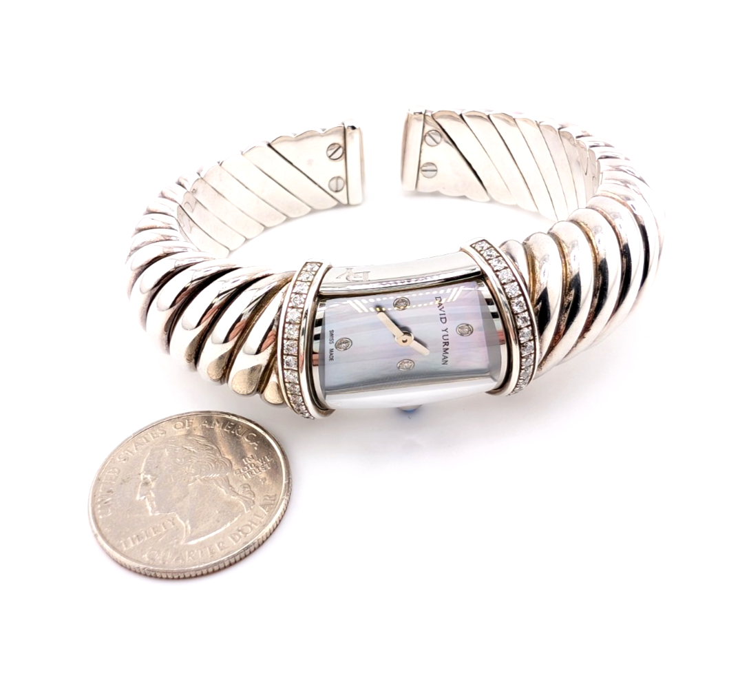 Sterling Silver 925 David Yurman Waverly Cable Cuff Watch with Diamonds SEW1264 - Image 20