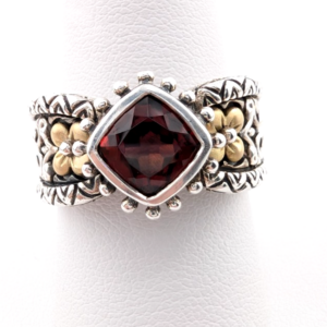 Barbara Bixby Sterling Silver 925 Garnet Gold Accent Flower Ring Oak810