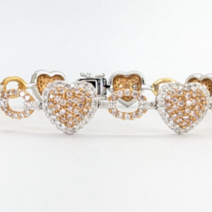18K Two-tone Gold Approx 4ctw Diamond Cluster Heart Bracelet 11611