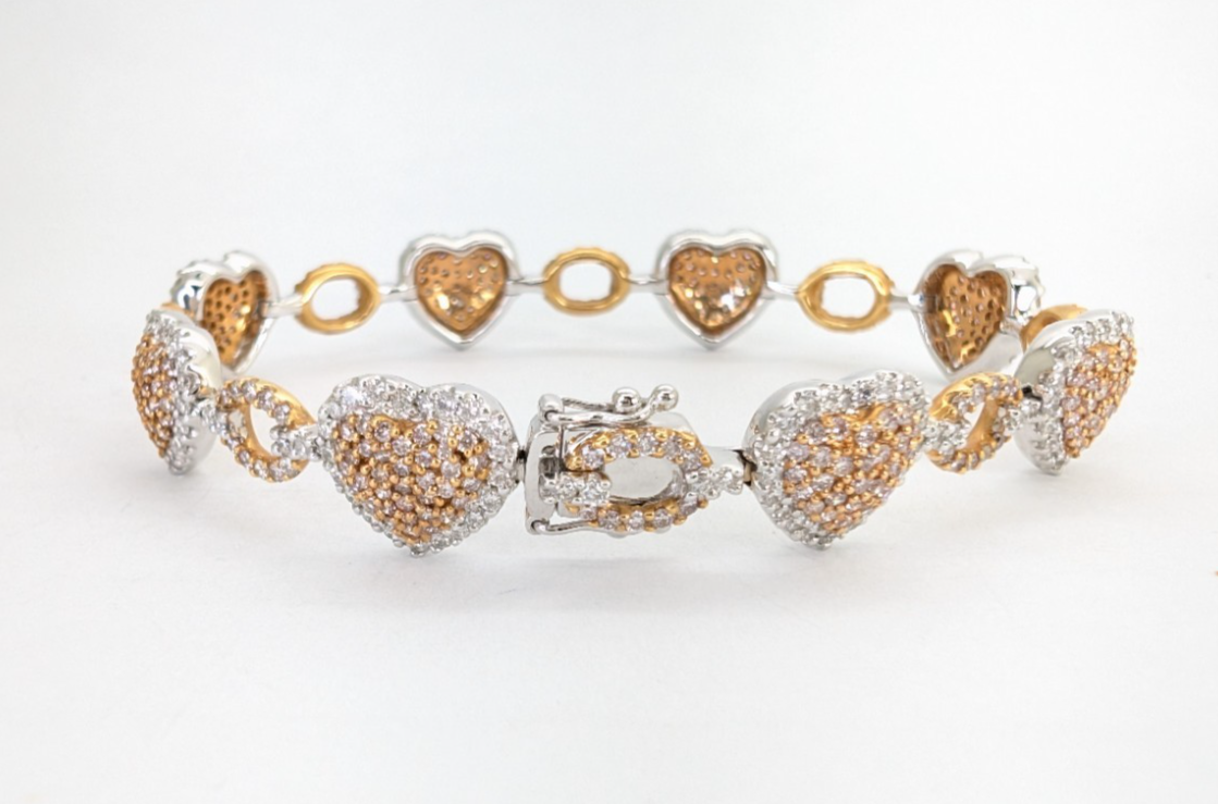 18K Two-tone Gold Approx 4ctw Diamond Cluster Heart Bracelet 11611 - Image 3