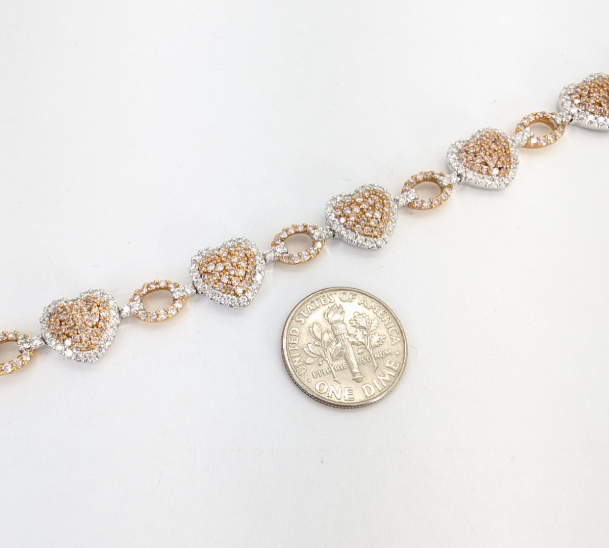 18K Two-tone Gold Approx 4ctw Diamond Cluster Heart Bracelet 11611 - Image 5
