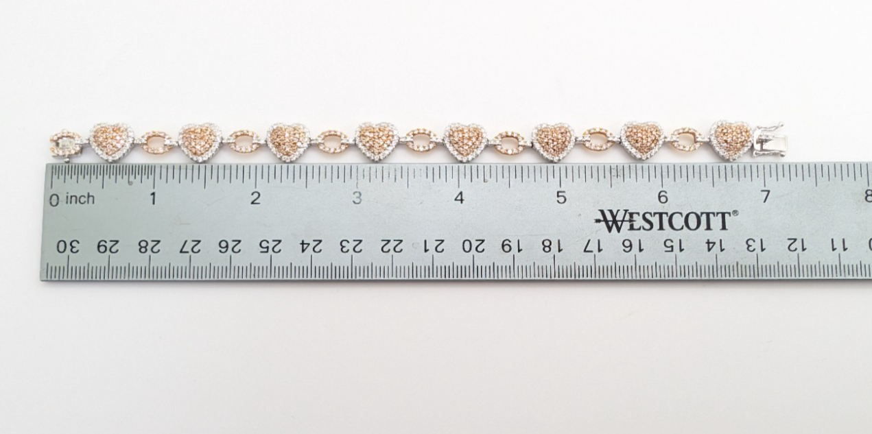 18K Two-tone Gold Approx 4ctw Diamond Cluster Heart Bracelet 11611 - Image 8