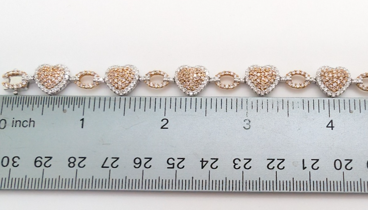 18K Two-tone Gold Approx 4ctw Diamond Cluster Heart Bracelet 11611 - Image 9