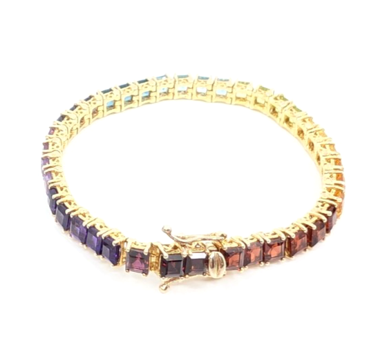 Sterling Silver 925 6.75" Bracelet Rainbow Tennis 13234