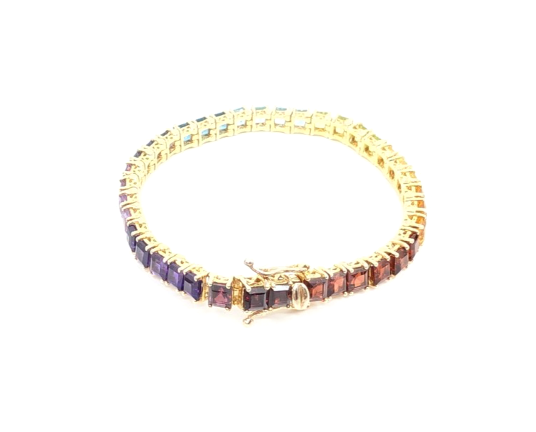 Sterling Silver 925 6.75" Bracelet Rainbow Tennis 13234 - Image 3