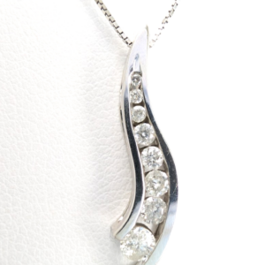10K White Gold 1/4"ctw Dia Channel Set Journey Pendant 18" Necklace CRN3