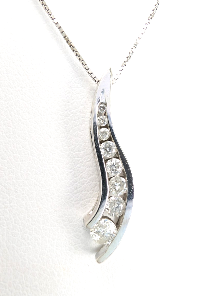 10K White Gold 1/4"ctw Dia Channel Set Journey Pendant 18" Necklace CRN3