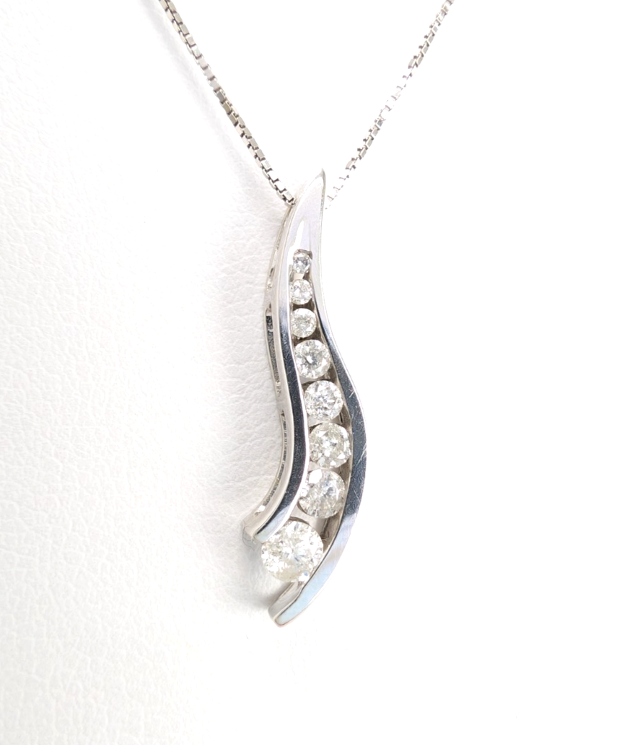 10K White Gold 1/4"ctw Dia Channel Set Journey Pendant 18" Necklace CRN3 - Image 2