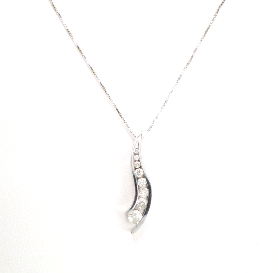 10K White Gold 1/4"ctw Dia Channel Set Journey Pendant 18" Necklace CRN3 - Image 3