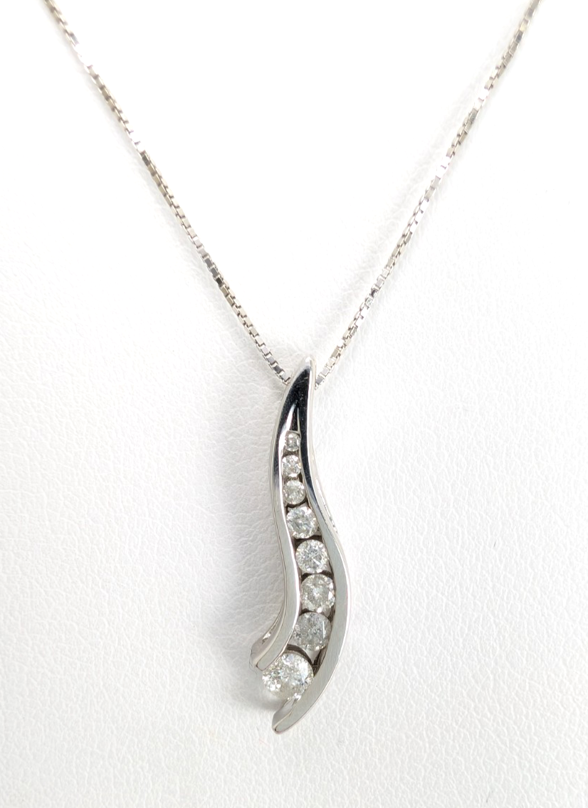 10K White Gold 1/4"ctw Dia Channel Set Journey Pendant 18" Necklace CRN3 - Image 4