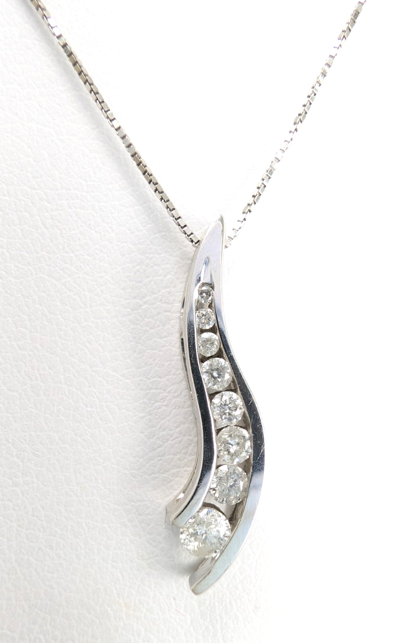 10K White Gold 1/4"ctw Dia Channel Set Journey Pendant 18" Necklace CRN3 - Image 5