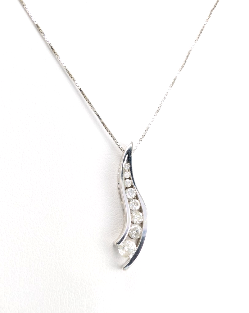 10K White Gold 1/4"ctw Dia Channel Set Journey Pendant 18" Necklace CRN3 - Image 6