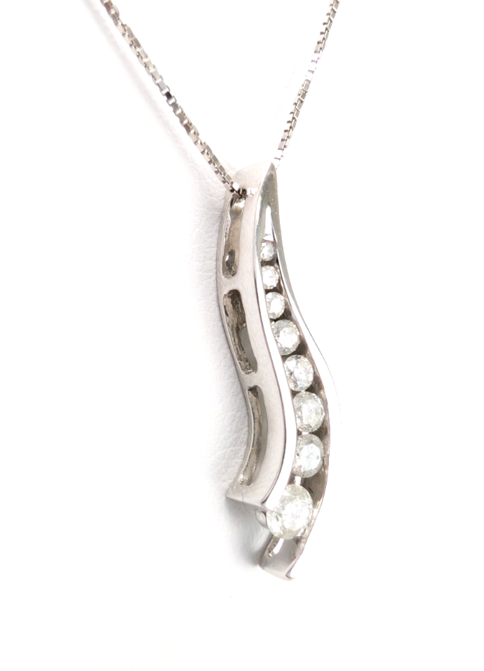 10K White Gold 1/4"ctw Dia Channel Set Journey Pendant 18" Necklace CRN3 - Image 7