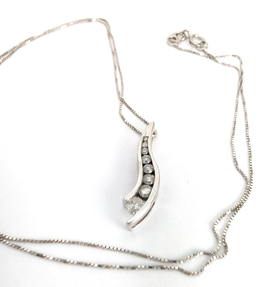 10K White Gold 1/4"ctw Dia Channel Set Journey Pendant 18" Necklace CRN3 - Image 9