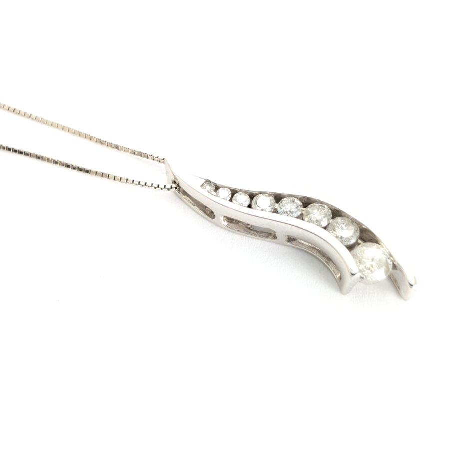 10K White Gold 1/4"ctw Dia Channel Set Journey Pendant 18" Necklace CRN3 - Image 10