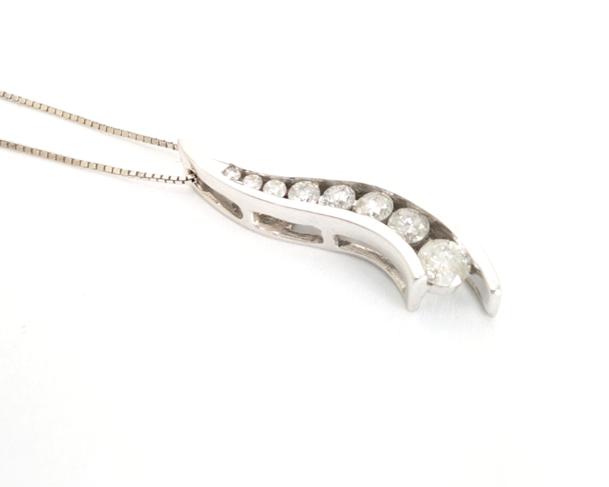 10K White Gold 1/4"ctw Dia Channel Set Journey Pendant 18" Necklace CRN3 - Image 11