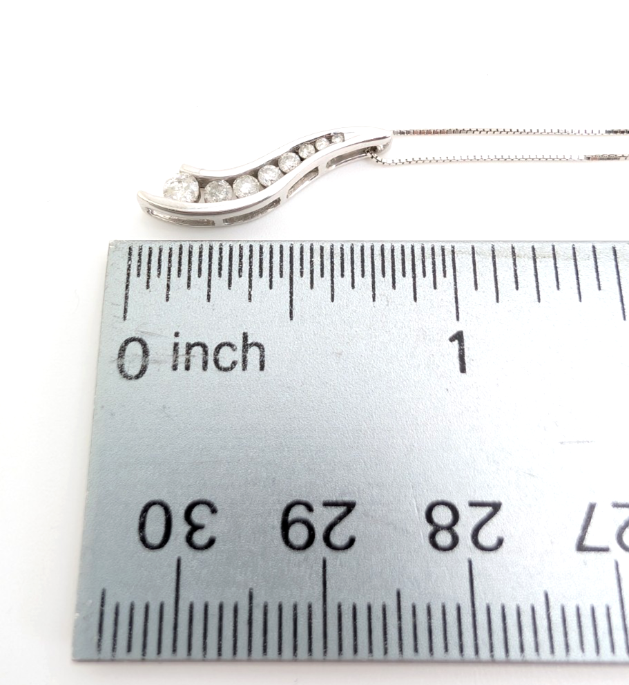 10K White Gold 1/4"ctw Dia Channel Set Journey Pendant 18" Necklace CRN3 - Image 15