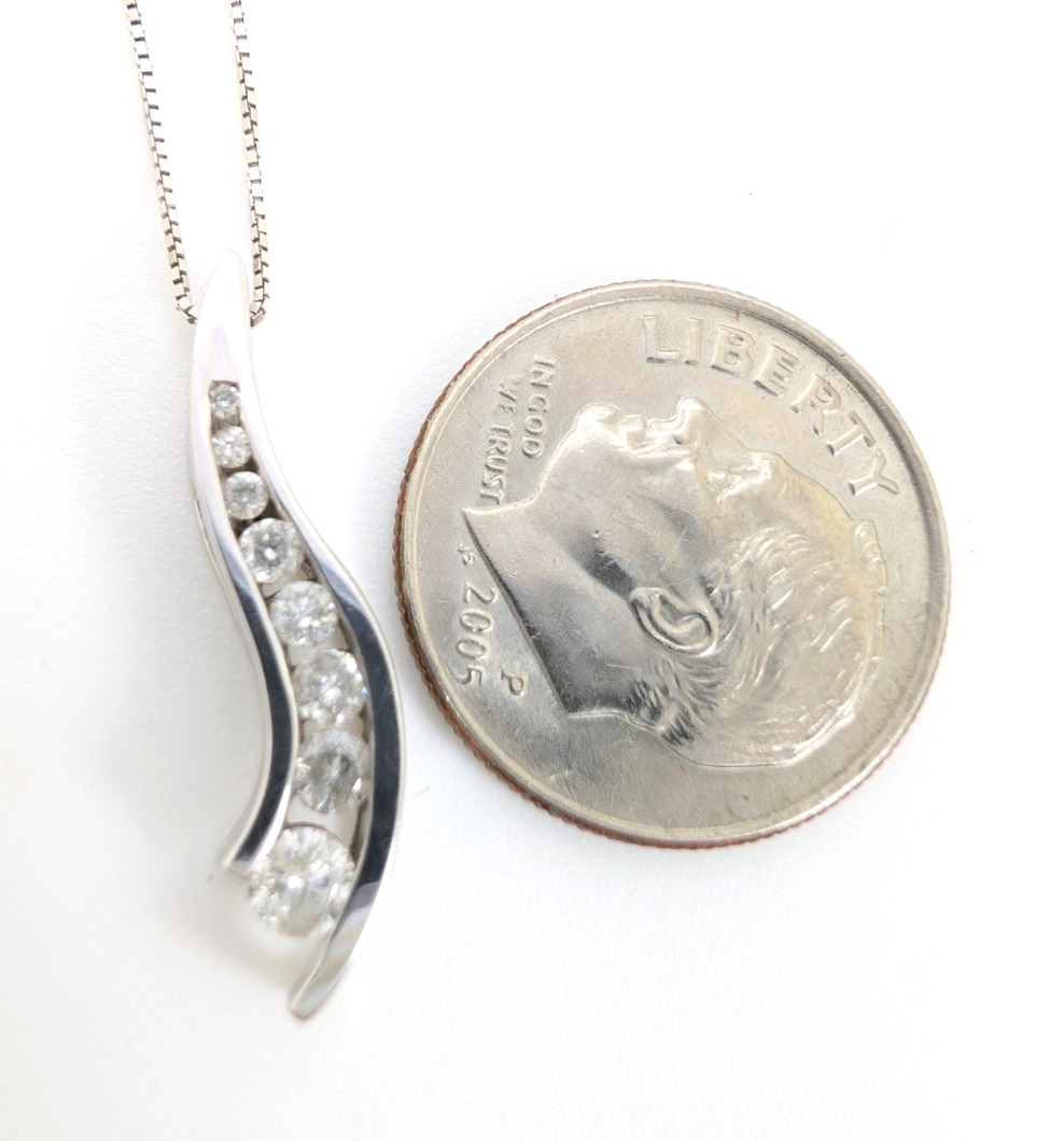 10K White Gold 1/4"ctw Dia Channel Set Journey Pendant 18" Necklace CRN3 - Image 16