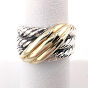 David Yurman Sterling Silver 925 14K Crossover Wide Cable Band Ring Oak639