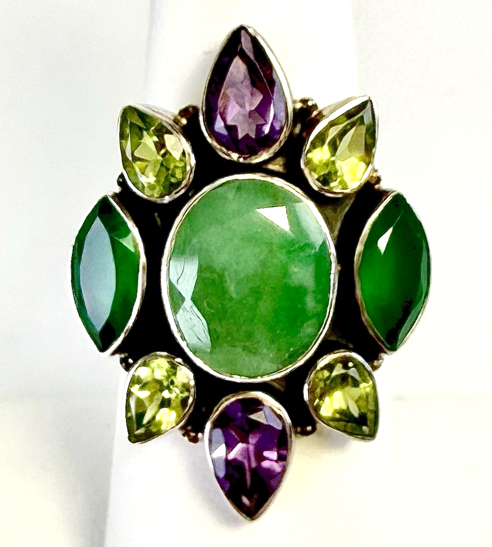 Sterling Silver 925 7 Ring Nicky Butler Jade Multi Gem 13080 - Image 2