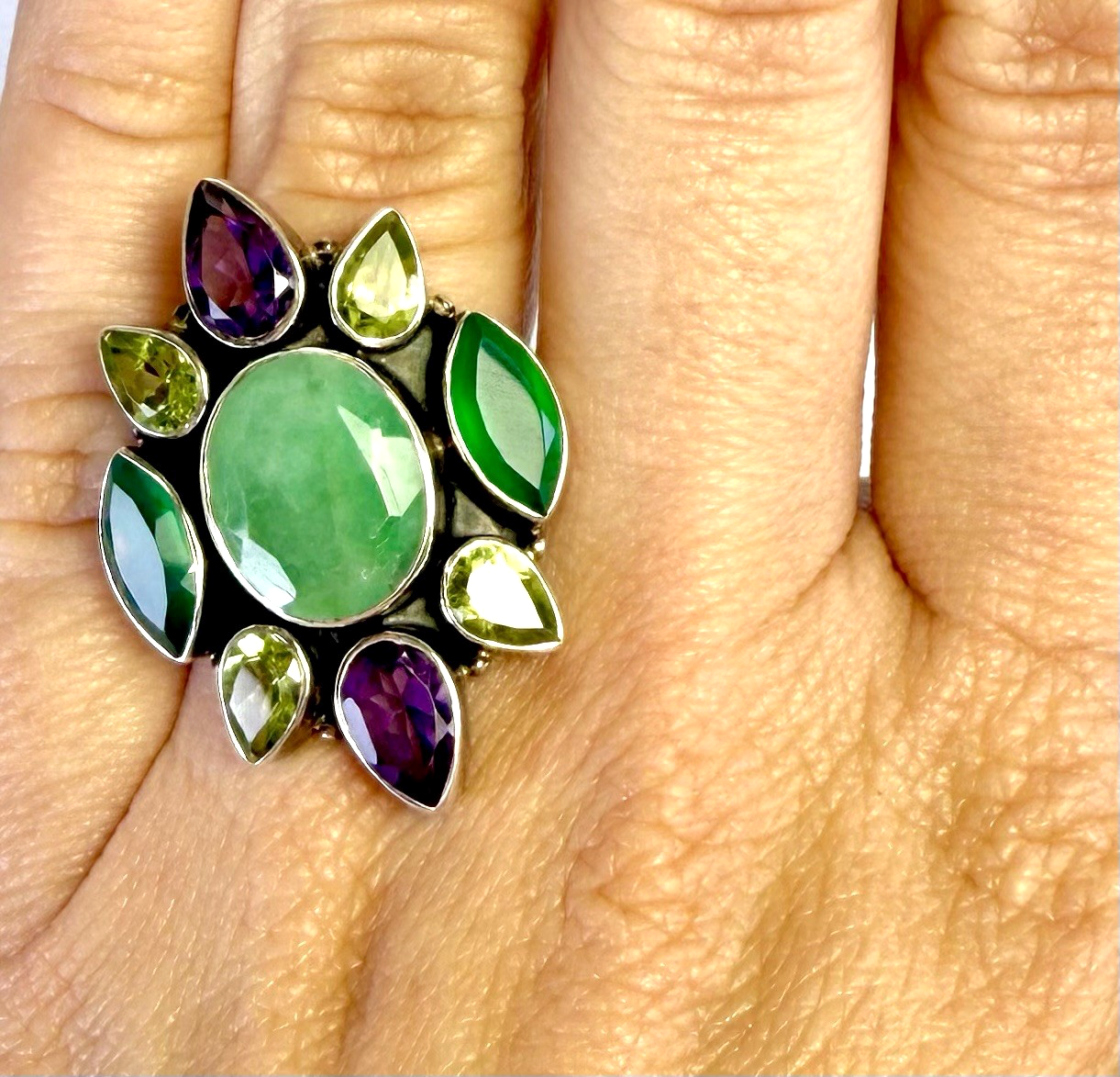 Sterling Silver 925 7 Ring Nicky Butler Jade Multi Gem 13080 - Image 3